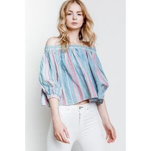 FRAME Striped Off The Shoulder Blouse Linen Multicolor Small New